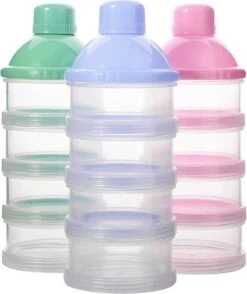 Merkloos Melkpoeder Doseerdoosje - Set Van 2 - BPA Vrij - Roze - 4 Lagen -Melkpoeder Toren - Babypoeder Bewaarbakje - Reisbox - Dispenser - Poedertoren -Jollein Winkel 1009x1200