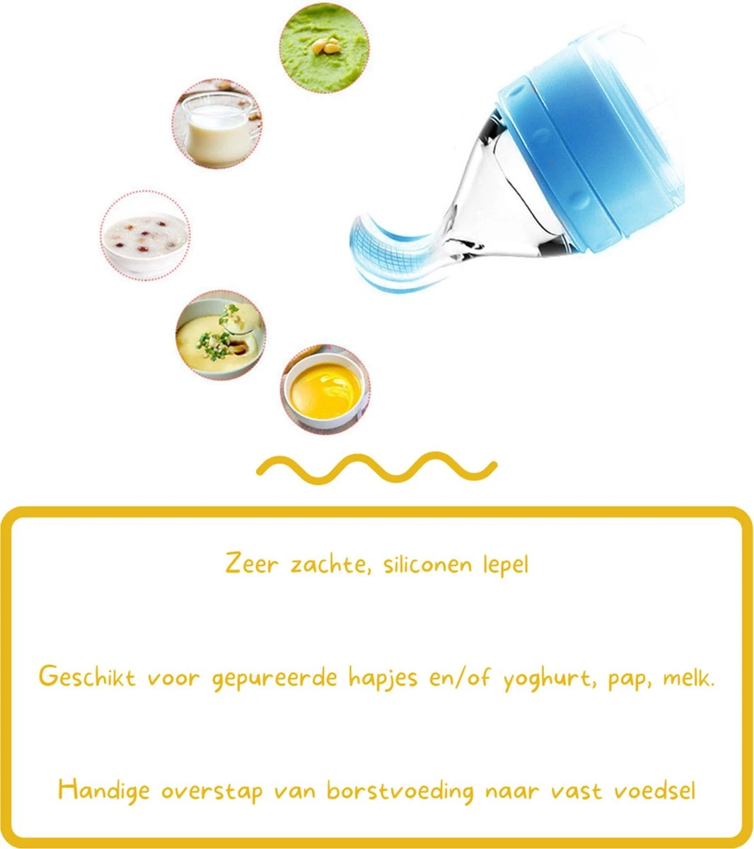 Biberoia® Knijpfles Met Lepel – Drinkfles - Baby / Kinderbestek - Kraamcadeau – Babyshower – Blauw 2 Biberoia® Knijpfles Met Lepel – Drinkfles - Baby / Kinderbestek - Kraamcadeau – Babyshower – Blauw - Afbeelding 2