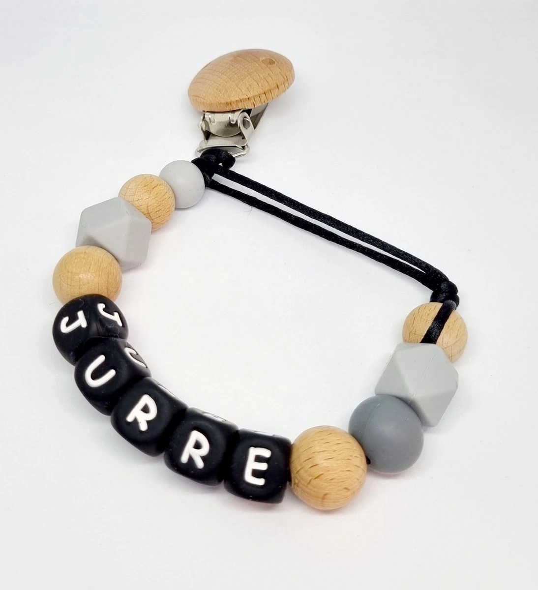 Speenkoord Met Naam Lalieloe - Speenhouder - Kraamcadeau - Speenketting - Woody Grey Naam 2 Speenkoord Met Naam Lalieloe - Speenhouder - Kraamcadeau - Speenketting - Woody Grey Naam - Afbeelding 2