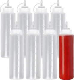 8 Stuks Knijpflessen Met Doppen (680ml) - Extra Grote Sausdispenser/Spuitflessen Voor Ketchup, Olie, Mayonaise, Dressings