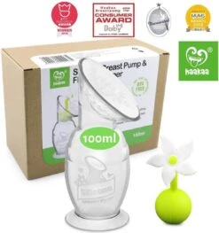 HAAKAA - Siliconen Borstkolf - 100ml + Stopper Witte Bloem - Borstvoeding - Lekschaal