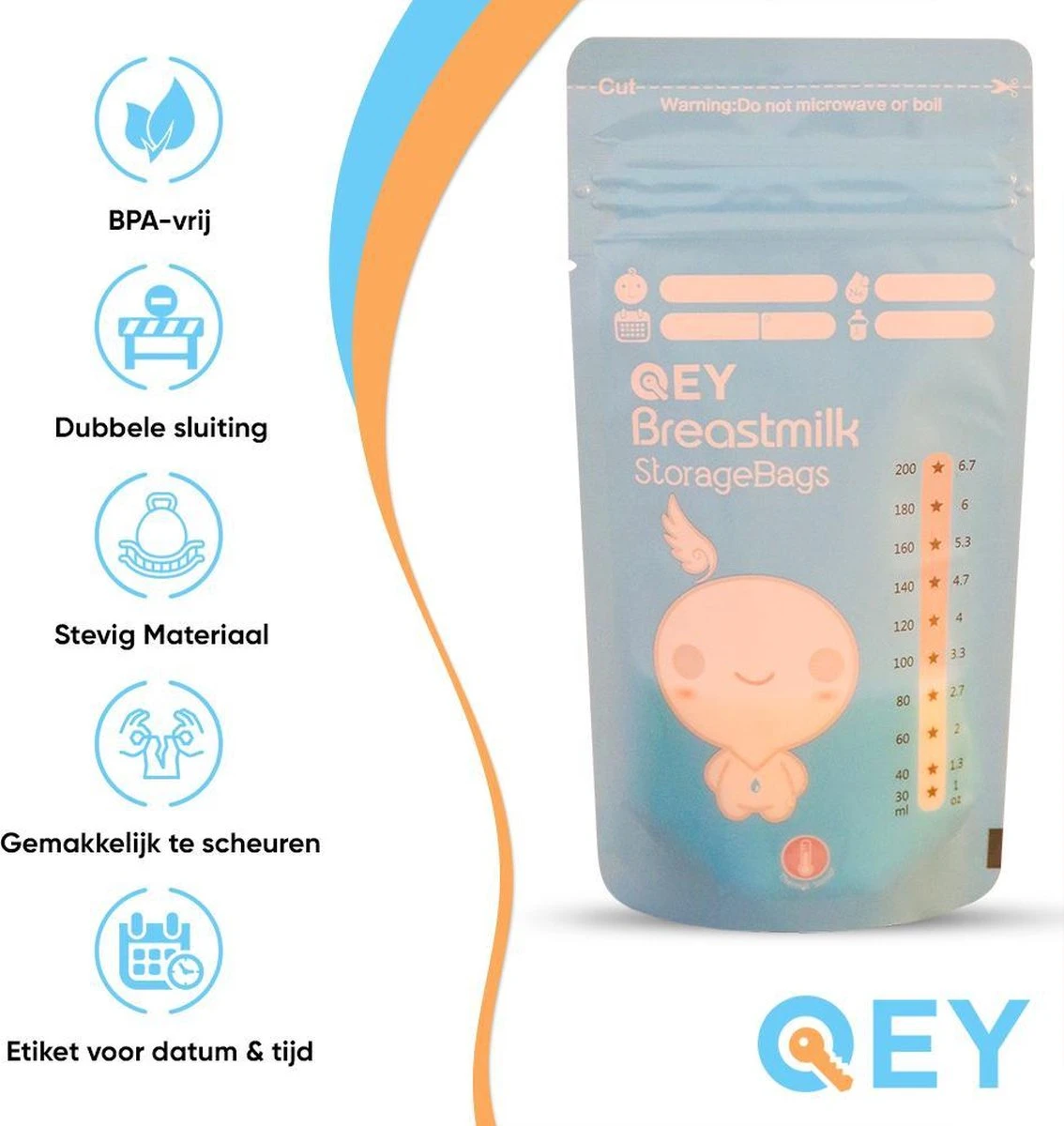 120 Stuks - Moedermelk Bewaarzakjes - Borstvoeding Zakjes - QEY (BPA Vrij) 6 120 Stuks - Moedermelk Bewaarzakjes - Borstvoeding Zakjes - QEY (BPA Vrij) - Afbeelding 6