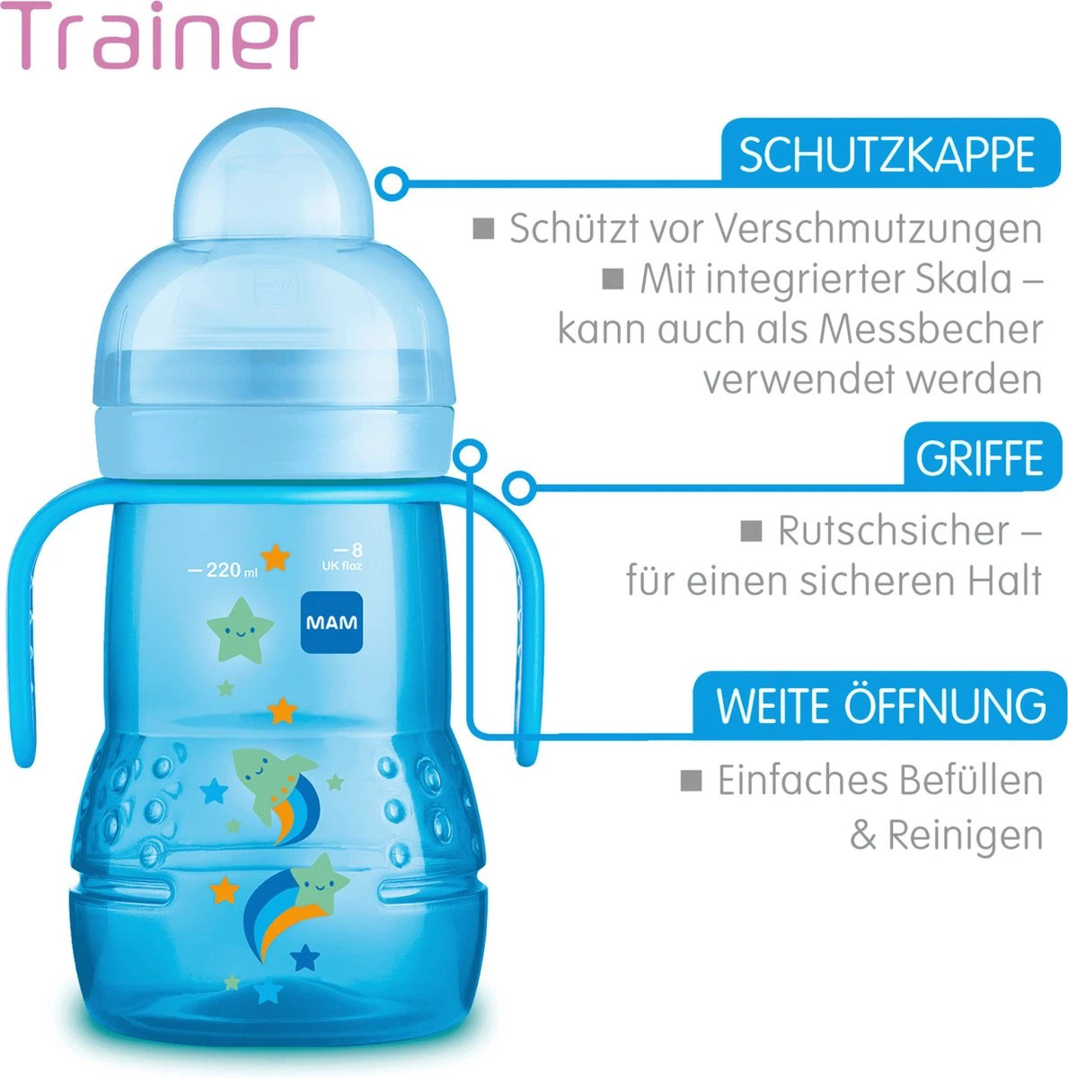 MAM Trainer+ | MAM Drinkbeker | MAM Drinkfles | Roze | 220ML 4 MAM Trainer+ | MAM Drinkbeker | MAM Drinkfles | Roze | 220ML - Afbeelding 4