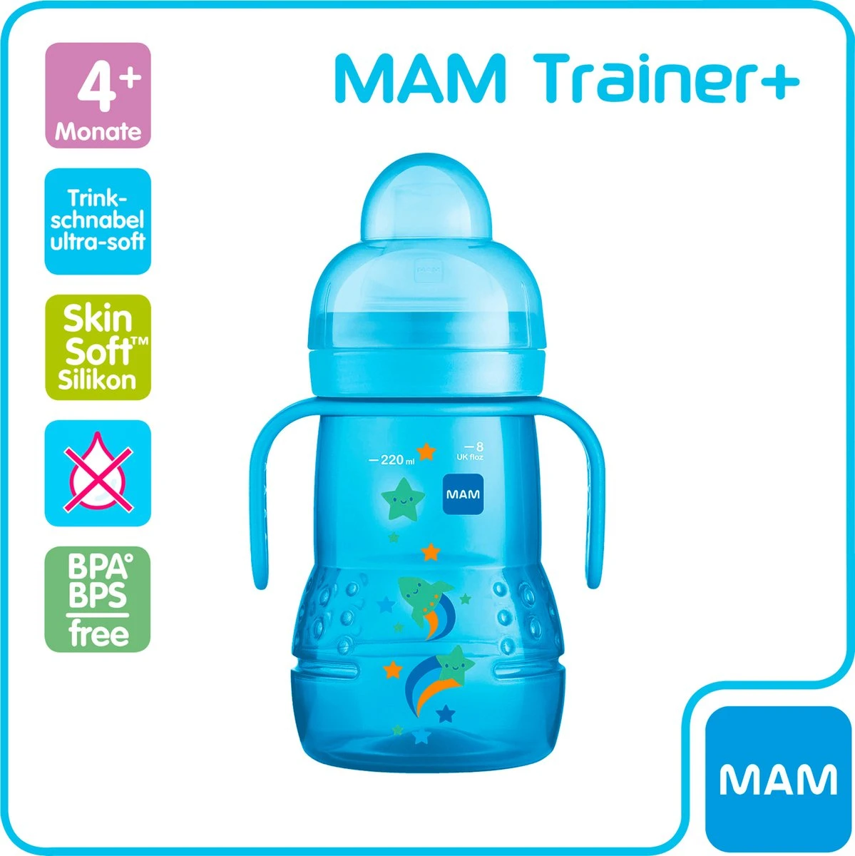 MAM Trainer+ | MAM Drinkbeker | MAM Drinkfles | Blauw | 220ML 5 MAM Trainer+ | MAM Drinkbeker | MAM Drinkfles | Blauw | 220ML - Afbeelding 5
