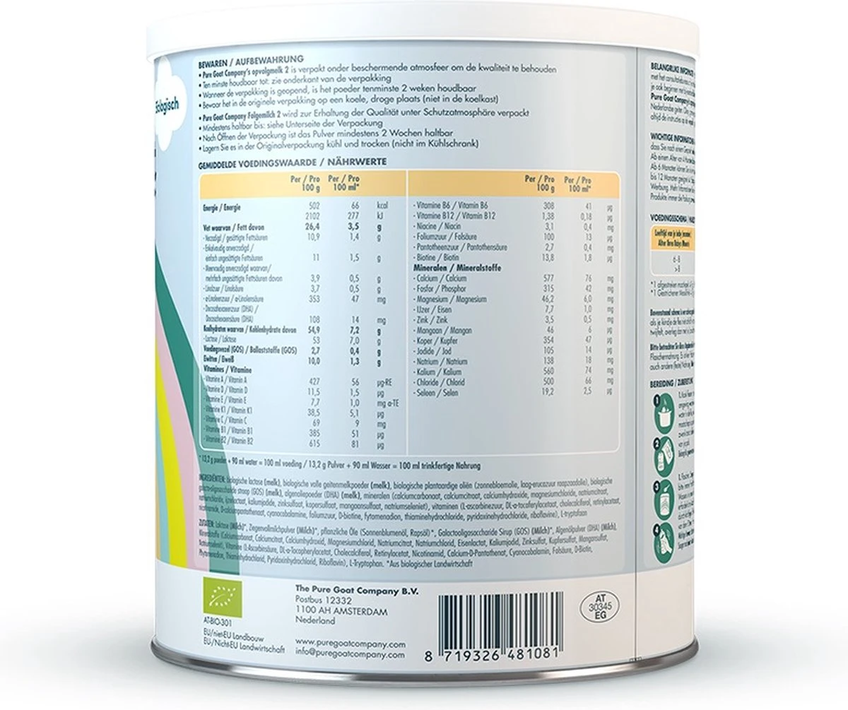 Pure Goat Company - Opvolgmelk 2 - Biologische Flesvoeding Op Basis Van Volle Geitenmelk - 800 Gram 11 Pure Goat Company - Opvolgmelk 2 - Biologische Flesvoeding Op Basis Van Volle Geitenmelk - 800 Gram - Afbeelding 11