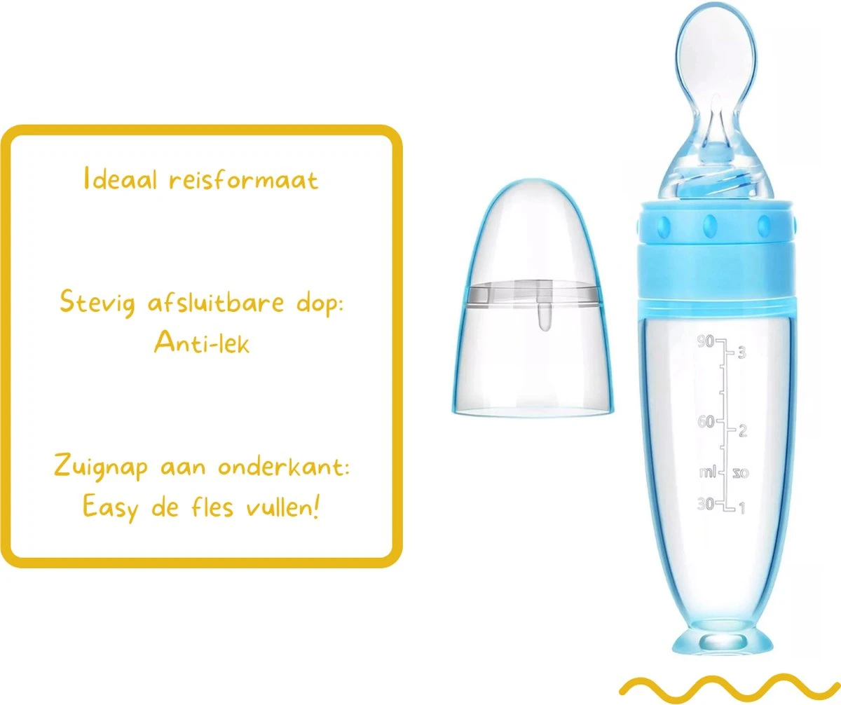 Biberoia® Knijpfles Met Lepel – Drinkfles - Baby / Kinderbestek - Kraamcadeau – Babyshower – Blauw 6 Biberoia® Knijpfles Met Lepel – Drinkfles - Baby / Kinderbestek - Kraamcadeau – Babyshower – Blauw - Afbeelding 6