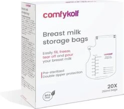 20 Stuks ComfyKolf Melk Bewaarzakjes 250ml - Borstvoeding Moedermelk Melkzakjes -Jollein Winkel 1200x1054 2