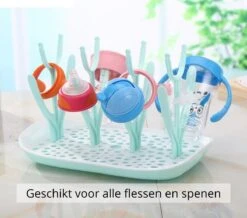 Flessen Droogrek Inclusief Borstelset - Afdruiprek Babyflessen Met Flessenborstels - Flessendroogrek Met Lekbak - Mint -Jollein Winkel 1200x1058 3