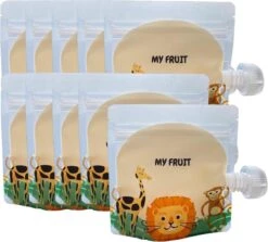 Merkloos Knijpzakjes Herbruikbaar - 10 Stuks - Voor Babyvoeding, Babysnacks Of Babyhapjes - Knijpzakjes Hervulbare - Knijpfruit Zakjes Herbruikbaar - Herbruikbare Knijpzakjes