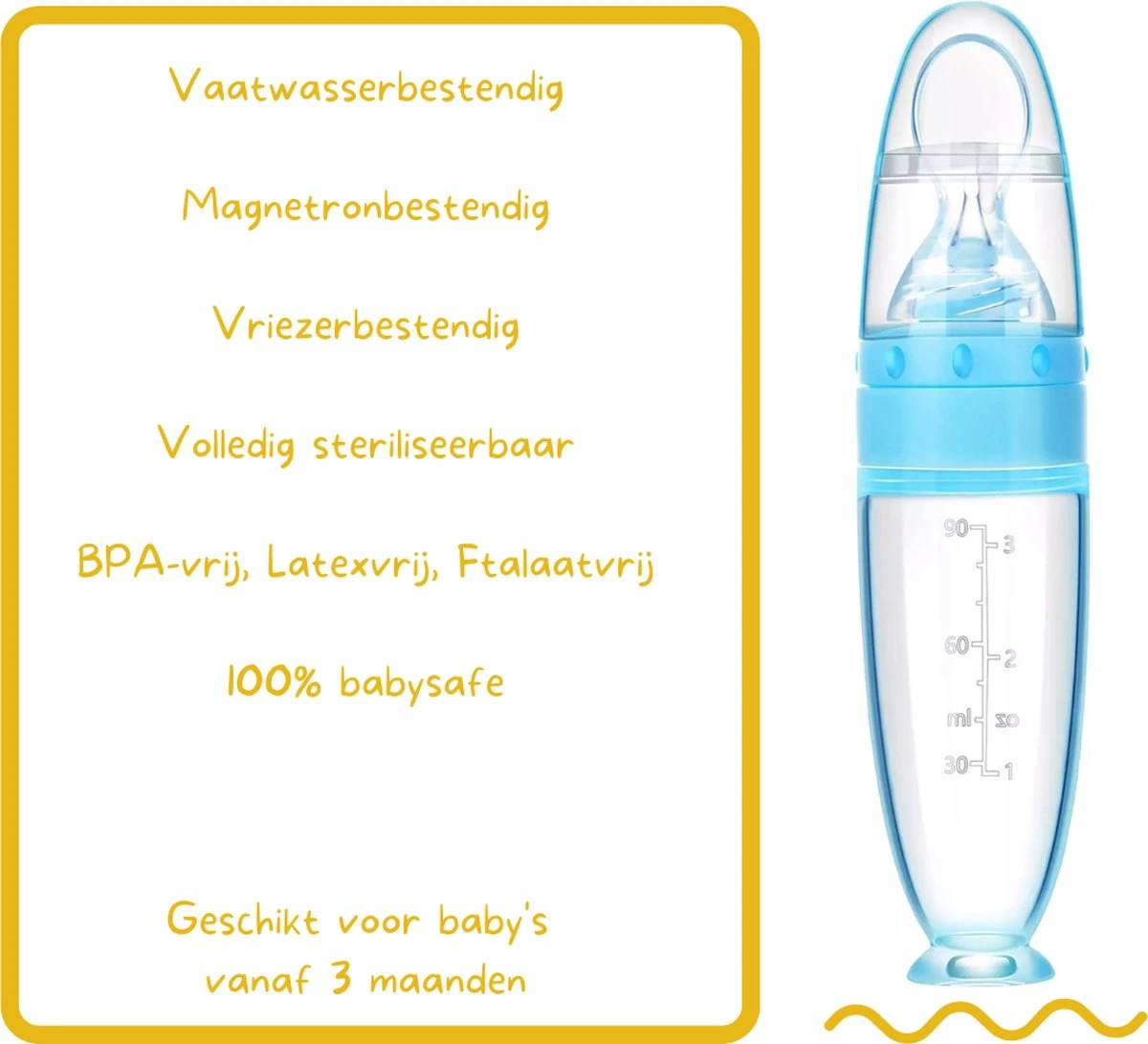Biberoia® Knijpfles Met Lepel – Drinkfles - Baby / Kinderbestek - Kraamcadeau – Babyshower – Blauw 4 Biberoia® Knijpfles Met Lepel – Drinkfles - Baby / Kinderbestek - Kraamcadeau – Babyshower – Blauw - Afbeelding 4
