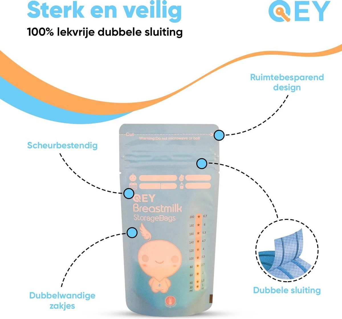 120 Stuks - Moedermelk Bewaarzakjes - Borstvoeding Zakjes - QEY (BPA Vrij) 2 120 Stuks - Moedermelk Bewaarzakjes - Borstvoeding Zakjes - QEY (BPA Vrij) - Afbeelding 2