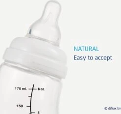 Difrax Glazen Babyfles 250 Ml Natural - Anti-Colic - Blauw - 1 Stuk -Jollein Winkel 1200x1125
