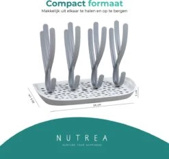 Nutrea EasyDry – Flessen Droogrek Baby – Afdruiprek Babyfles – Droogrek Voor Flessen – Inclusief Lekbak – Grijs/Wit -Jollein Winkel 1200x1130
