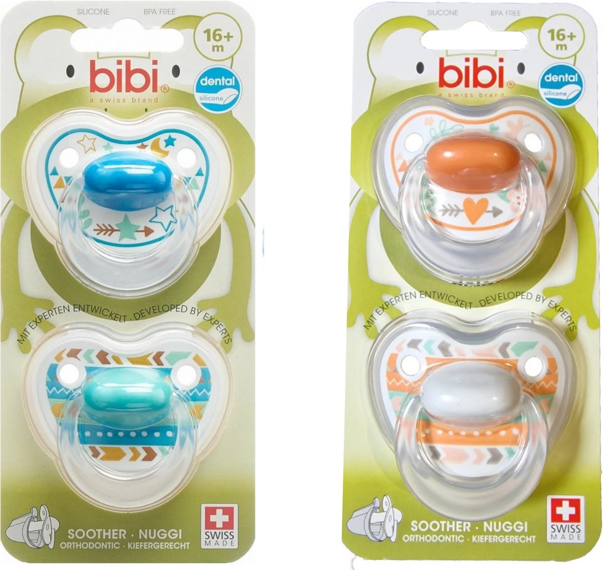 Bibi Happiness Bohemian DUO Dental Fopspeen Voordeelpack 16 Maanden Plus Blauw, Oranje 2 Bibi Happiness Bohemian DUO Dental Fopspeen Voordeelpack 16 Maanden Plus Blauw, Oranje - Afbeelding 2