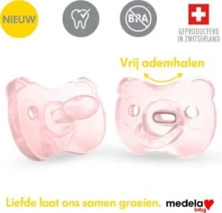 Medela Baby Fopspeen Soft Silicone Superzacht Lichtgewicht Eendelig - Soft Pink - 6-18 Maanden - 2 Stuks -Jollein Winkel 1200x1149