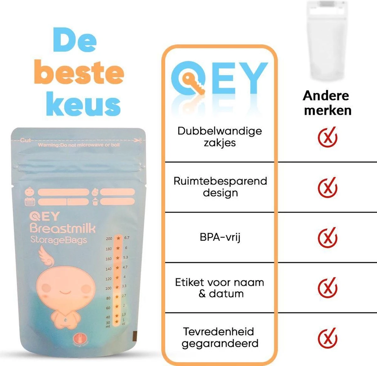 120 Stuks - Moedermelk Bewaarzakjes - Borstvoeding Zakjes - QEY (BPA Vrij) 4 120 Stuks - Moedermelk Bewaarzakjes - Borstvoeding Zakjes - QEY (BPA Vrij) - Afbeelding 4