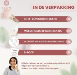 Felin Handsfree Borstkolf - Dubbele Draadloze Elektrische Borstkolf - Inclusief 30 Moedermelk Bewaarzakjes, 3 Maten Borstschildverkleiners & E-Book -Jollein Winkel 1200x1176 8