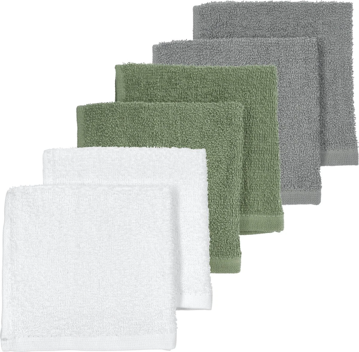 Meyco Basic Badstof Spuugdoekjes 6-pack - Wit/Forest Green/Grijs - 30x30cm 1 Meyco Basic Badstof Spuugdoekjes 6-pack - Wit/Forest Green/Grijs - 30x30cm