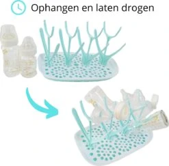 Flessen Droogrek Inclusief Borstelset - Afdruiprek Babyflessen Met Flessenborstels - Flessendroogrek Met Lekbak - Mint -Jollein Winkel 1200x1179 1