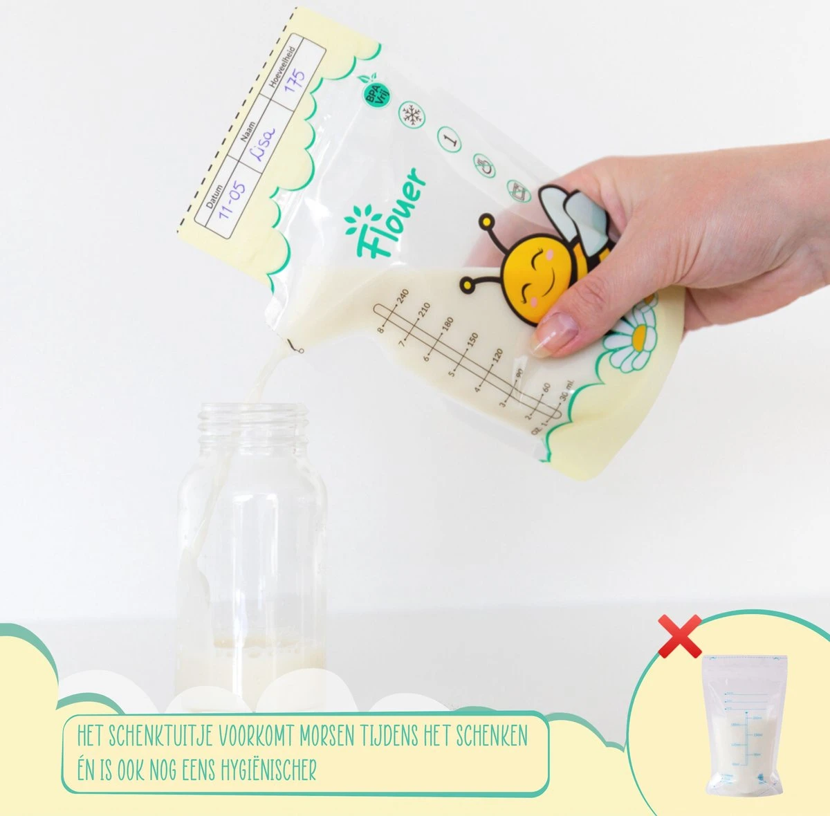 Flouer Moedermelk Bewaarzakjes Met Schenktuit - Extra Groot - 240 Ml - 100 Stuks - Borstvoeding Bewaarzakje - Borstvoeding Zakjes 6 Flouer Moedermelk Bewaarzakjes Met Schenktuit - Extra Groot - 240 Ml - 100 Stuks - Borstvoeding Bewaarzakje - Borstvoeding Zakjes - Afbeelding 6