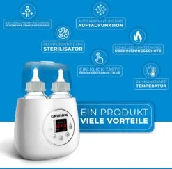 Grundig Flessenwarmer - Dubbele Flesverwarmer - 200W - Ruimte Voor 2 Babyflessen - Verwarmen, Ontdooien En Steriliseren - Incl. Stoomkap - Wit -Jollein Winkel 1200x1182