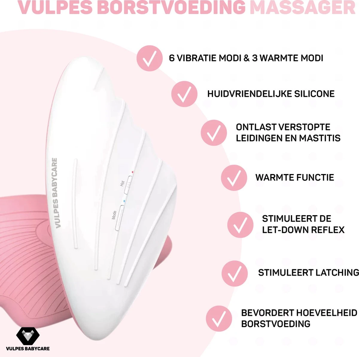 Vulpes BabyCare® Borstmassage Apparaat - Borstvoeding Stimulatie - Borstschelp - Borstkolf - 2-in-1 Warmte & Vibratie - Verstopte Kanalen - Mastitis - Stimuleert Bij Borstvoeding & Kolven 6 Vulpes BabyCare® Borstmassage Apparaat - Borstvoeding Stimulatie - Borstschelp - Borstkolf - 2-in-1 Warmte & Vibratie - Verstopte Kanalen - Mastitis - Stimuleert Bij Borstvoeding & Kolven - Afbeelding 6