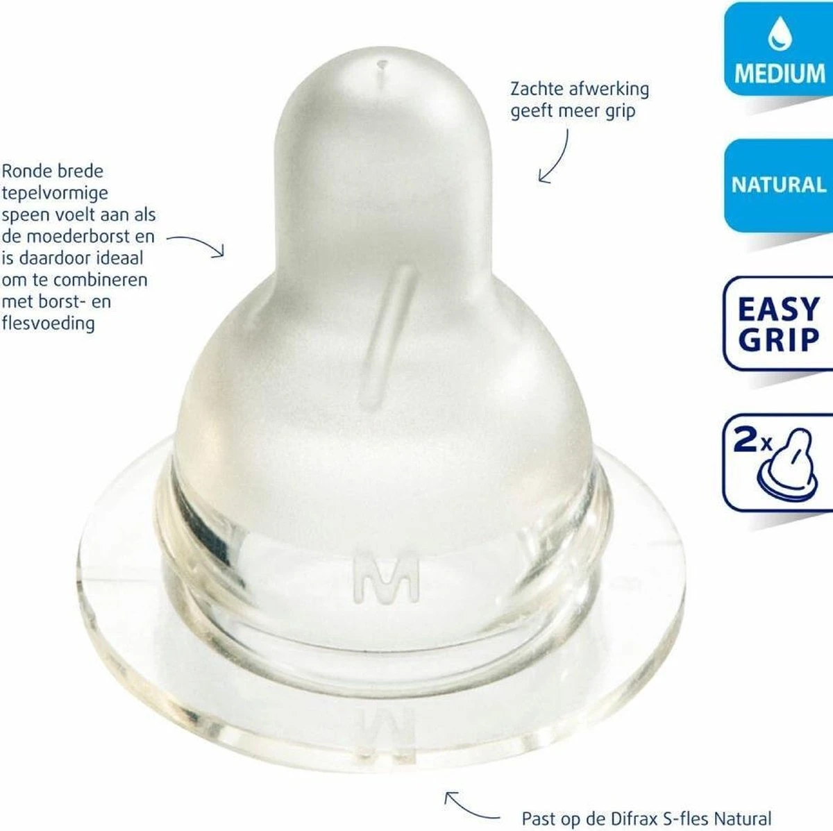 Difrax Flessenspeen Natural - Maat Medium - 2 Stuks 2 Difrax Flessenspeen Natural - Maat Medium - 2 Stuks - Afbeelding 2