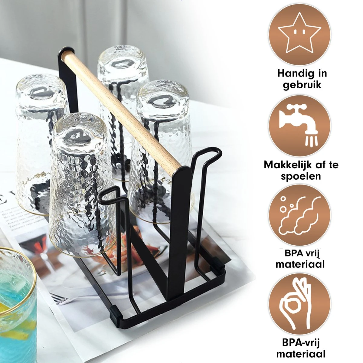 Flessenrek - Droogrek Babyfles - Flessen Rek Baby - Flessendroogrek - Afdruiprek - Afwasrek - Flessenrekje - Lekbak - Égouttoir - Zwart Met Houten Handvat - Vetalo 3 Flessenrek - Droogrek Babyfles - Flessen Rek Baby - Flessendroogrek - Afdruiprek - Afwasrek - Flessenrekje - Lekbak - Égouttoir - Zwart Met Houten Handvat - Vetalo - Afbeelding 3