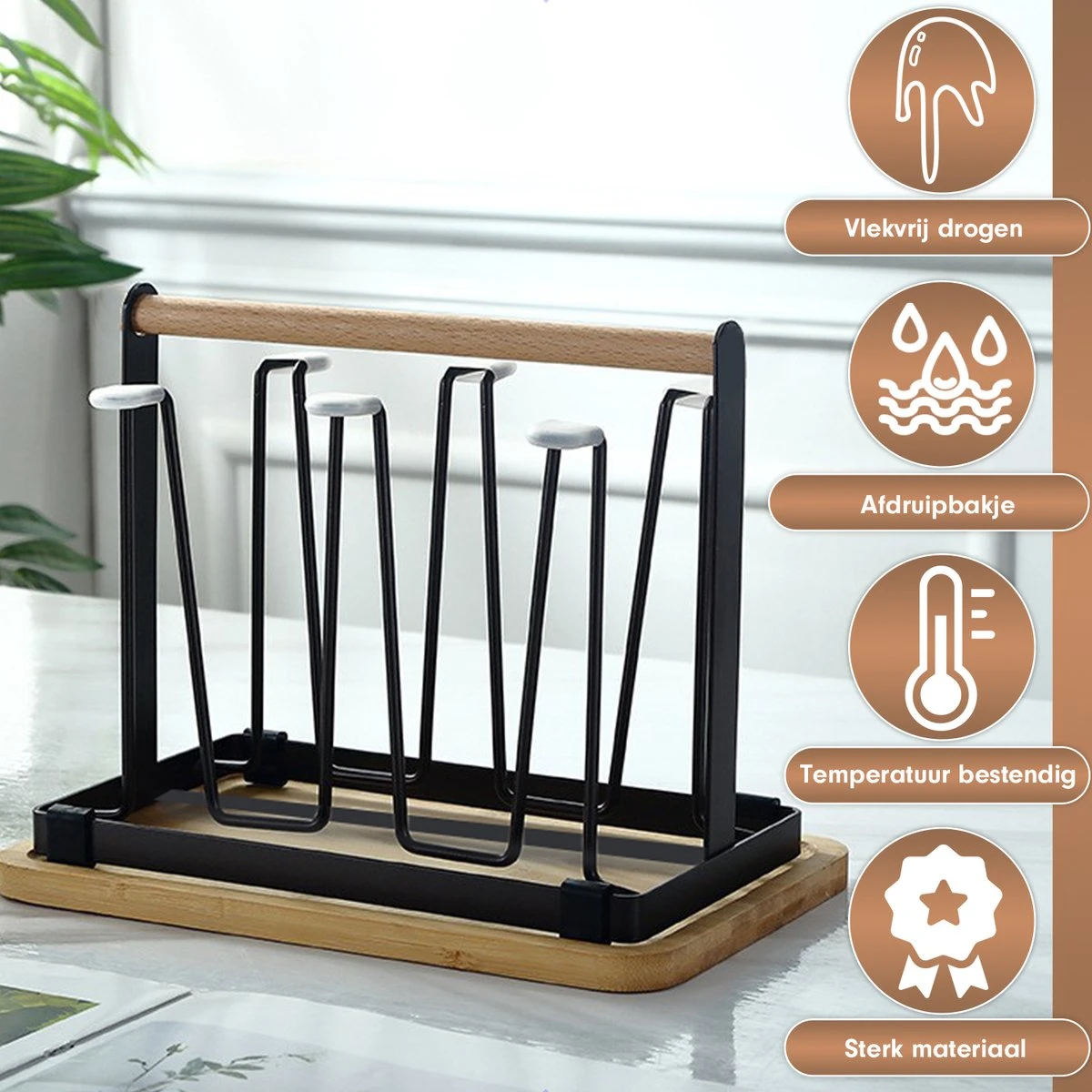 Flessenrek - Droogrek Babyfles - Flessen Rek Baby - Flessendroogrek - Afdruiprek - Afwasrek - Flessenrekje - Lekbak - Égouttoir - Zwart Met Houten Handvat - Vetalo 7 Flessenrek - Droogrek Babyfles - Flessen Rek Baby - Flessendroogrek - Afdruiprek - Afwasrek - Flessenrekje - Lekbak - Égouttoir - Zwart Met Houten Handvat - Vetalo - Afbeelding 7