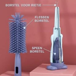 Baby Flessenborstel - Flessenreiniger - Flessenborstel Siliconen - Flesvoedingsaccessoires - BPA Vrij - Blauw - 3 In 1 -Jollein Winkel 1200x1200 322