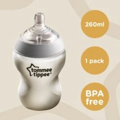 Tommee Tippee Closer To Nature - Zuigflessen - Langzame Uitstroomsnelheid - Anti-colic Ventiel - 260 Ml - Pak Van 1 - Doorzichtig -Jollein Winkel 1200x1200 544