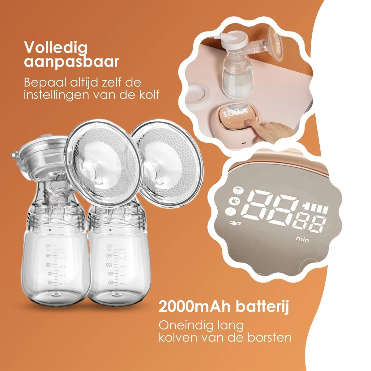 BYER Borstkolf - Dubbele Elektrische Kolf - Oplaadbare Accu - Inclusief 2x180 Ml Babyfles + Speen 9 BYER Borstkolf - Dubbele Elektrische Kolf - Oplaadbare Accu - Inclusief 2x180 Ml Babyfles + Speen - Afbeelding 9