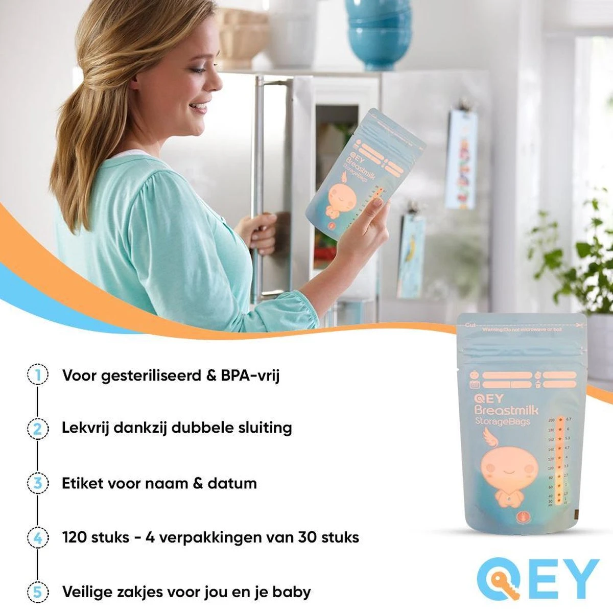 120 Stuks - Moedermelk Bewaarzakjes - Borstvoeding Zakjes - QEY (BPA Vrij) 3 120 Stuks - Moedermelk Bewaarzakjes - Borstvoeding Zakjes - QEY (BPA Vrij) - Afbeelding 3