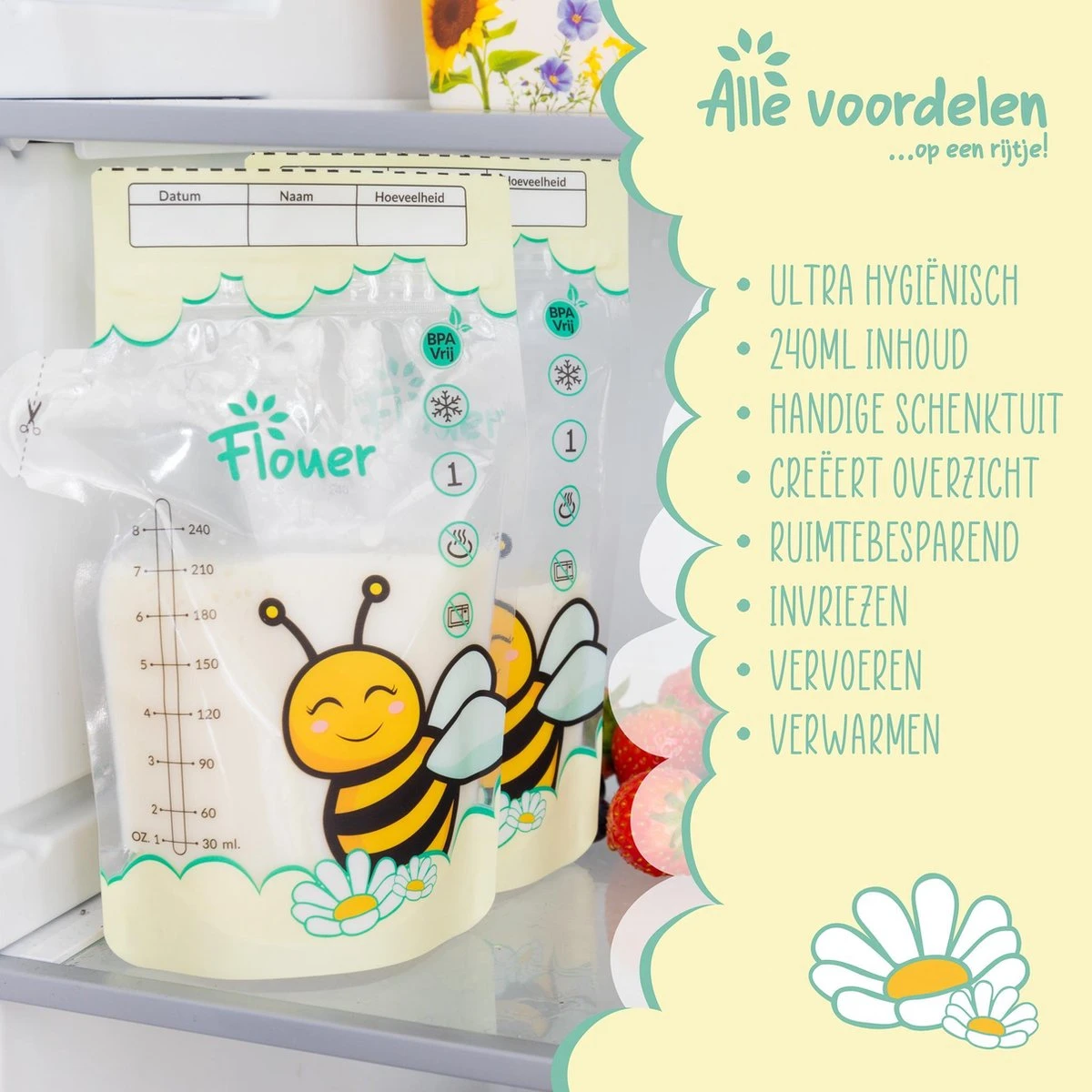 Flouer Moedermelk Bewaarzakjes Met Schenktuit - Extra Groot - 240 Ml - 100 Stuks - Borstvoeding Bewaarzakje - Borstvoeding Zakjes 3 Flouer Moedermelk Bewaarzakjes Met Schenktuit - Extra Groot - 240 Ml - 100 Stuks - Borstvoeding Bewaarzakje - Borstvoeding Zakjes - Afbeelding 3