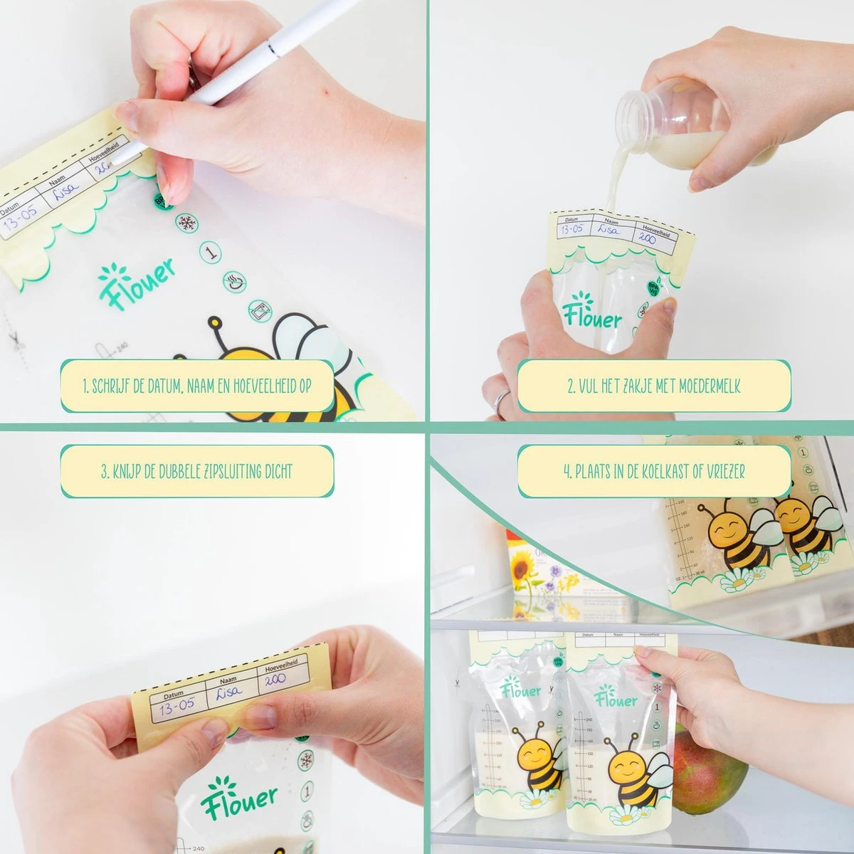 Flouer Moedermelk Bewaarzakjes Met Schenktuit - Extra Groot - 240 Ml - 100 Stuks - Borstvoeding Bewaarzakje - Borstvoeding Zakjes 4 Flouer Moedermelk Bewaarzakjes Met Schenktuit - Extra Groot - 240 Ml - 100 Stuks - Borstvoeding Bewaarzakje - Borstvoeding Zakjes - Afbeelding 4