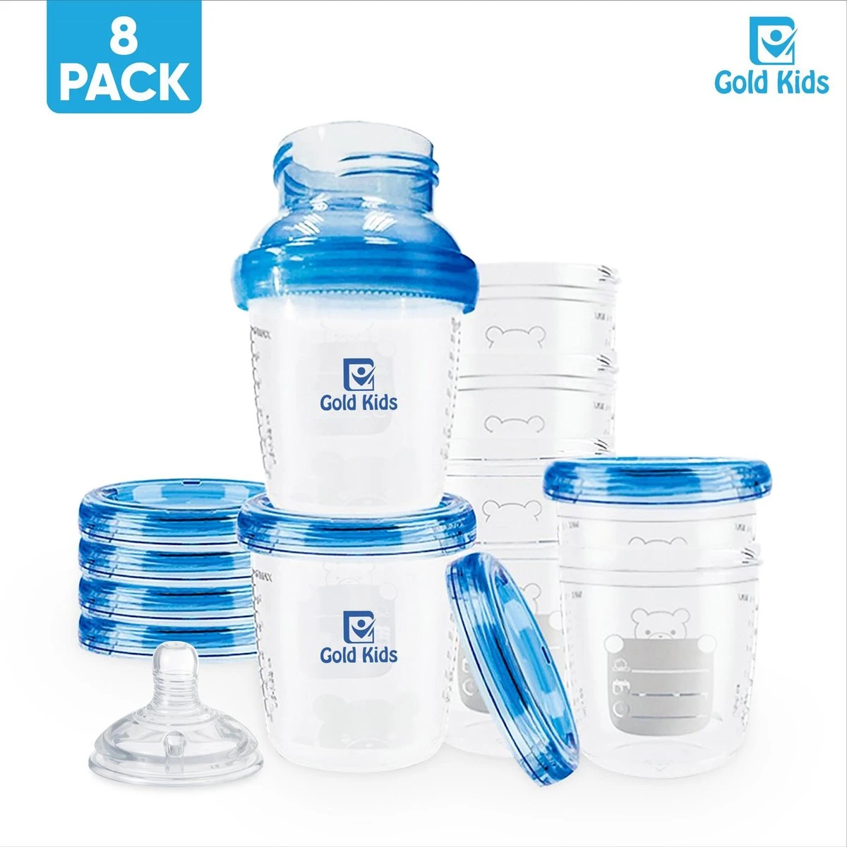 Gold Kids Moedermelk Bewaarbekers Voor Babyvoeding – Compleet Pakket Inclusief Adapter En Speen - Bewaarbakjes 2 Gold Kids Moedermelk Bewaarbekers Voor Babyvoeding – Compleet Pakket Inclusief Adapter En Speen - Bewaarbakjes - Afbeelding 2