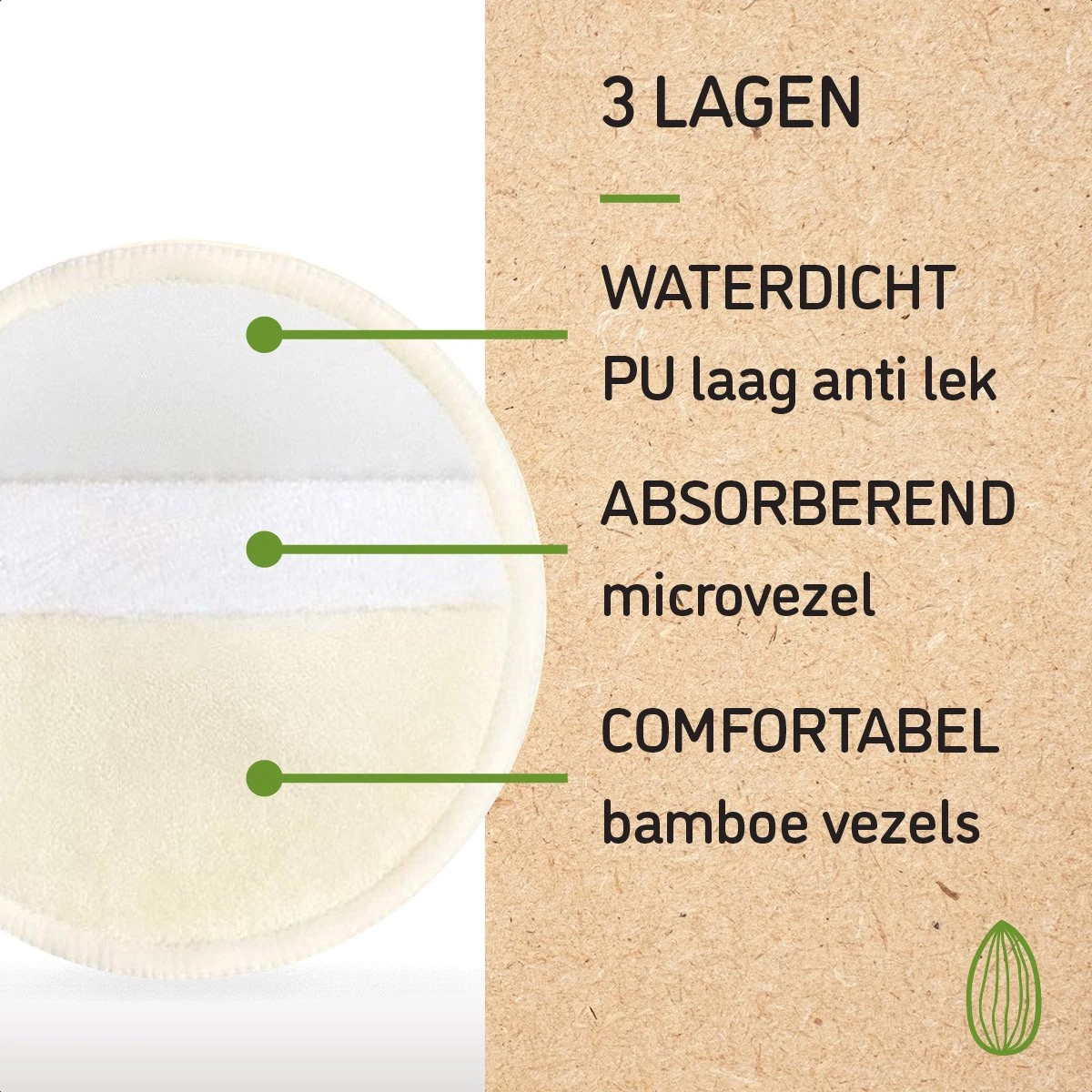 Nutty Green Hypoallergeen Bamboe Zoogcompressen - 12 Stuks 7 Nutty Green Hypoallergeen Bamboe Zoogcompressen - 12 Stuks - Afbeelding 7