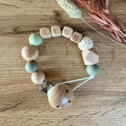 MiaLou - Speenkoord Met Naam - Beige & Groen - Kraamcadeau - Jongen