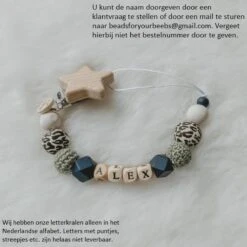 Babybeads - Speenkoord Met Naam - Legergroen Met Tijgerprint - Gepersonaliseerd Kraamcadeau