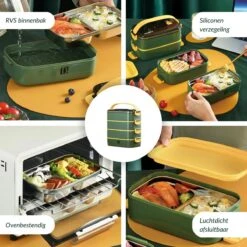 Buxibo - Multifunctionele Stapelbare Lunch Box - Bento Box - Lekvrije Voedsel Container Met Handvat - 4-Laags - Anti - Overflow - Geïsoleerde Maaltijd Box Voor Werk/Kantoor/School - Roestvrijstaal - Groen - 2800ML 19 Buxibo - Multifunctionele Stapelbare Lunch Box - Bento Box - Lekvrije Voedsel Container Met Handvat - 4-Laags - Anti - Overflow - Geïsoleerde Maaltijd Box Voor Werk/Kantoor/School - Roestvrijstaal - Groen - 2800ML -Jollein Winkel 1200x1200 992