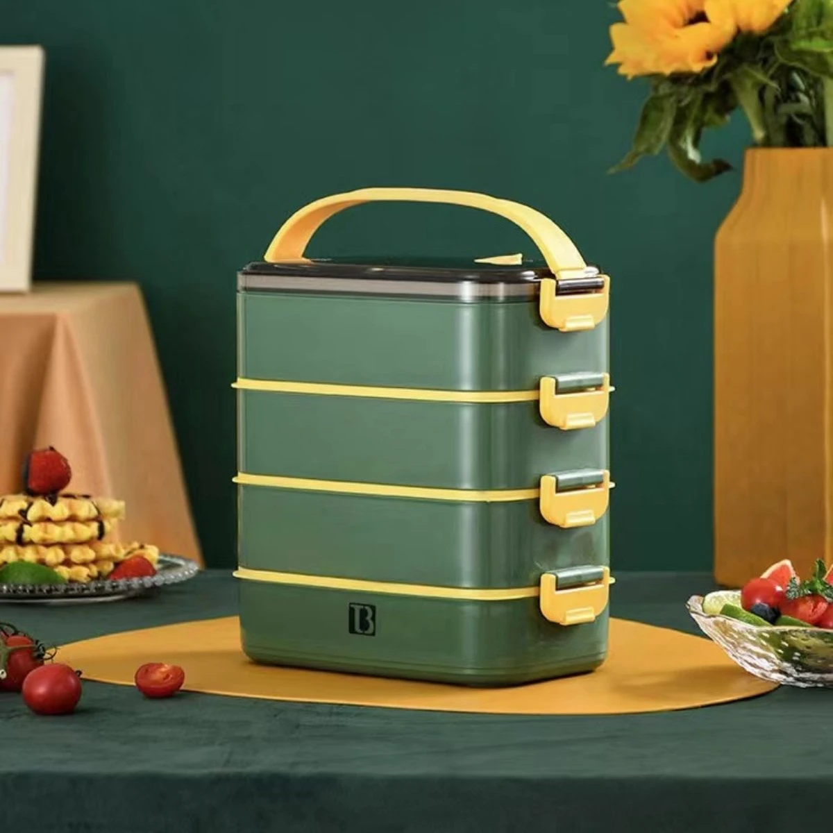 Buxibo - Multifunctionele Stapelbare Lunch Box - Bento Box - Lekvrije Voedsel Container Met Handvat - 4-Laags - Anti - Overflow - Geïsoleerde Maaltijd Box Voor Werk/Kantoor/School - Roestvrijstaal - Groen - 2800ML 6 Buxibo - Multifunctionele Stapelbare Lunch Box - Bento Box - Lekvrije Voedsel Container Met Handvat - 4-Laags - Anti - Overflow - Geïsoleerde Maaltijd Box Voor Werk/Kantoor/School - Roestvrijstaal - Groen - 2800ML - Afbeelding 6