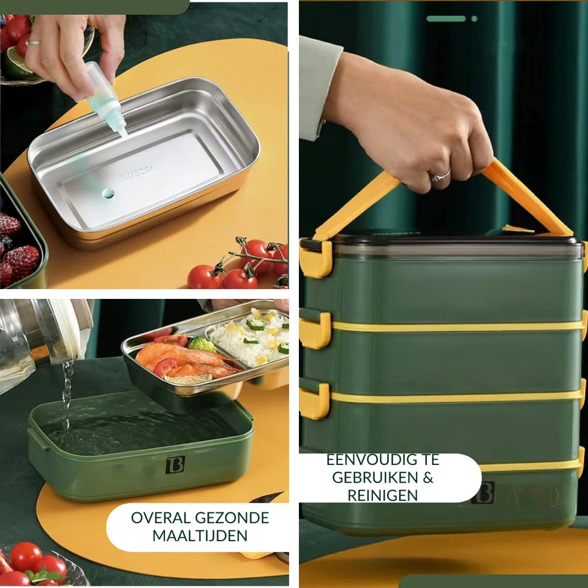 Buxibo - Multifunctionele Stapelbare Lunch Box - Bento Box - Lekvrije Voedsel Container Met Handvat - 4-Laags - Anti - Overflow - Geïsoleerde Maaltijd Box Voor Werk/Kantoor/School - Roestvrijstaal - Groen - 2800ML 7 Buxibo - Multifunctionele Stapelbare Lunch Box - Bento Box - Lekvrije Voedsel Container Met Handvat - 4-Laags - Anti - Overflow - Geïsoleerde Maaltijd Box Voor Werk/Kantoor/School - Roestvrijstaal - Groen - 2800ML - Afbeelding 7