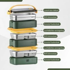 Buxibo - Multifunctionele Stapelbare Lunch Box - Bento Box - Lekvrije Voedsel Container Met Handvat - 4-Laags - Anti - Overflow - Geïsoleerde Maaltijd Box Voor Werk/Kantoor/School - Roestvrijstaal - Groen - 2800ML 26 Buxibo - Multifunctionele Stapelbare Lunch Box - Bento Box - Lekvrije Voedsel Container Met Handvat - 4-Laags - Anti - Overflow - Geïsoleerde Maaltijd Box Voor Werk/Kantoor/School - Roestvrijstaal - Groen - 2800ML -Jollein Winkel 1200x1200 999