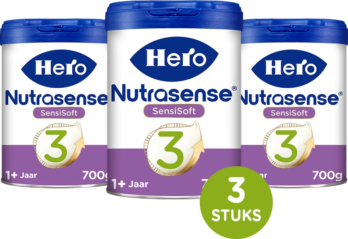 Hero Nutrasense SensiSoft Peutermelk 3 - Flesvoeding Vanaf 1 Jaar - 3 X 700 Gram - Met Melkvet - Palmolie Vrij 4 Hero Nutrasense SensiSoft Peutermelk 3 - Flesvoeding Vanaf 1 Jaar - 3 X 700 Gram - Met Melkvet - Palmolie Vrij - Afbeelding 4