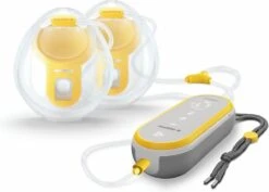 Medela Freestyle Hands-Free Borstkolf – Dubbele Elektrische Handsfree Borstkolf – Draagbaar - Transparant/Geel – Inclusief Oplaadbare Accu