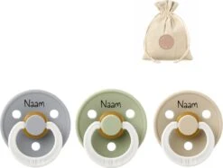BIBS Fopspenen Met Naam | T3 | Glow In The Dark: Vanilla, Sage En Cloud | 18+ Maanden | Spenen | Speen | Fopspeen | BolleToet Speenzakje