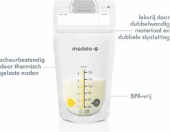Medela Moedermelk Bewaarzakjes Moedermelkbewaarzakjes Medela Zakjes - Gemakkelijke Etiketteren - 180 Ml - 50 Stuks -Jollein Winkel 1200x932 1
