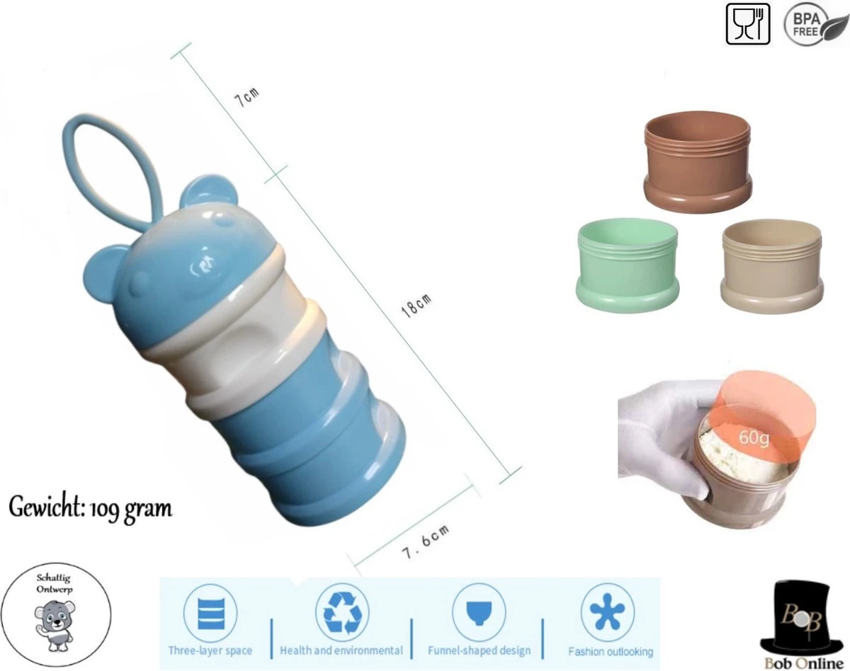 Bob Online ™ – Blauw Beer – Melkpoeder Doseerdoosje + Rietje – BPA-vrij – Melkpoeder Toren Blauw – Melkpoedertoren – Milk Powder Tower – Milk Powder Dispenser – Bewaar Bakjes – Reisbox – Bewaardoosje – Herbruikbaar Rietje – Baby Training Straw 2 Bob Online ™ – Blauw Beer – Melkpoeder Doseerdoosje + Rietje – BPA-vrij – Melkpoeder Toren Blauw – Melkpoedertoren – Milk Powder Tower – Milk Powder Dispenser – Bewaar Bakjes – Reisbox – Bewaardoosje – Herbruikbaar Rietje – Baby Training Straw - Afbeelding 2