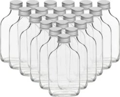 Belle Vous Mini 100ml Glazen Flask Likeur Flessen Met Zilveren Doppen & Trechter (20 Pak) – Lege Schroefdop Miniatuur Flessen Voor Huwelijk & Feesten – Alcohol, Schnaps, Whisky, Shots & Drankjes