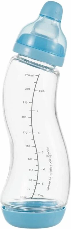 Difrax Glazen Babyfles 250 Ml Natural - Anti-Colic - Blauw - 1 Stuk